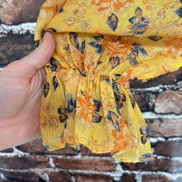 Tularosa Bodysuit Women's X Small XS Yellow Floral Long Sleeve Metallic - Picture 10 of 15